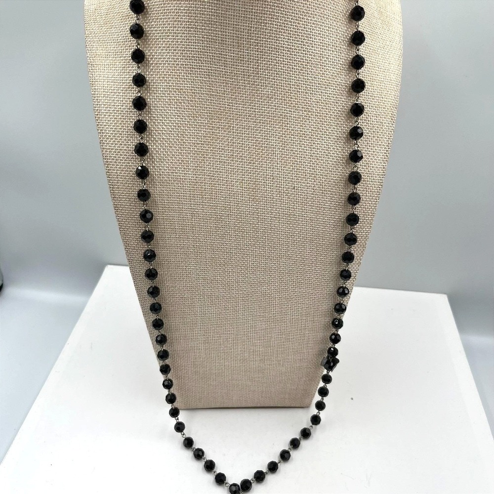 Vtg Black Faceted Bead Necklace Glass Jet‎ Style Goth Victorian Art Deco Retro